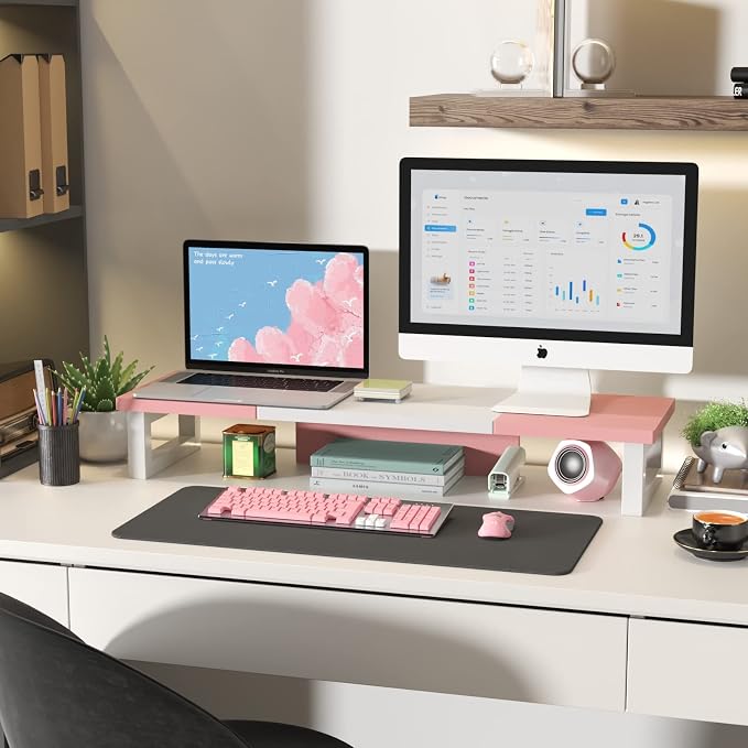 WESTREE Dual Monitor Stand Riser, Wood and Steel Monitor Stand Riser, Computer - Image 6