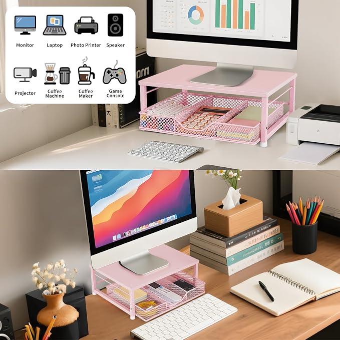Small Pink Laptop Stand for Desk, Monitor Stand, Office Desk Accessories - Image 3