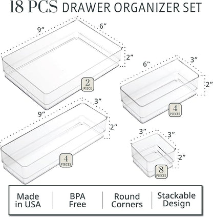 STORi SimpleSort 18-Piece Stackable Clear Drawer Organizer Set | Multi-size - Image 2