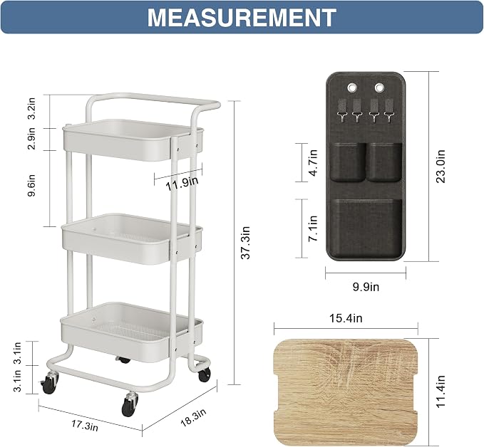 DTK 3 Tier Metal Utility Rolling Cart - Image 6