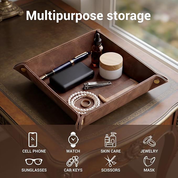 CoBak Leather Valet Tray, Premium PU Leather Catch-All Tray - Image 4