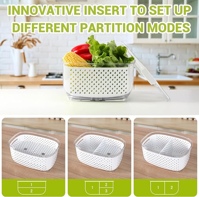 LUXEAR Fresh Produce Vegetable Fruit Storage Containers 3Piece Set, Partitioned - Image 5