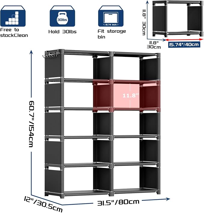 Mavivegue Bookcases: Black Cube Book Shelf, 10 Cube Tall Storage Organizer - Image 2