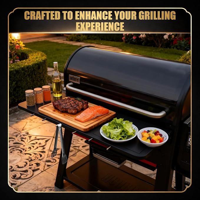 QuliMetal Folding Front Shelf for Weber Searwood XL 600/Smoque XL, Cutting Board - Image 5