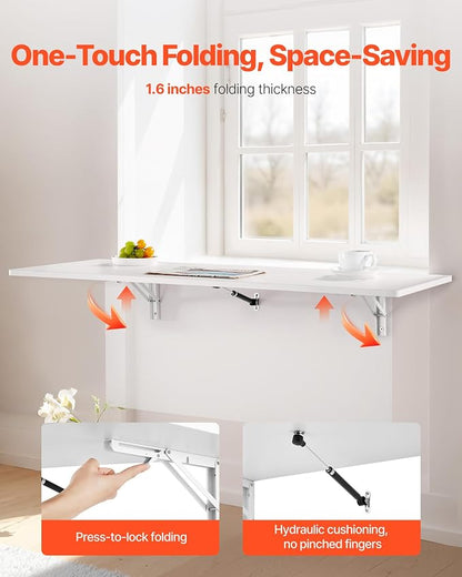 VEVOR Wall Mounted Folding Table, 43.3 x 18 inches Wall Mount Table, Floating - Image 4