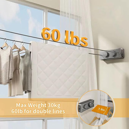 Retractable Clothesline Indoor & Outdoor, Non-Sagging Wall Mounted Drying Rack - Image 4