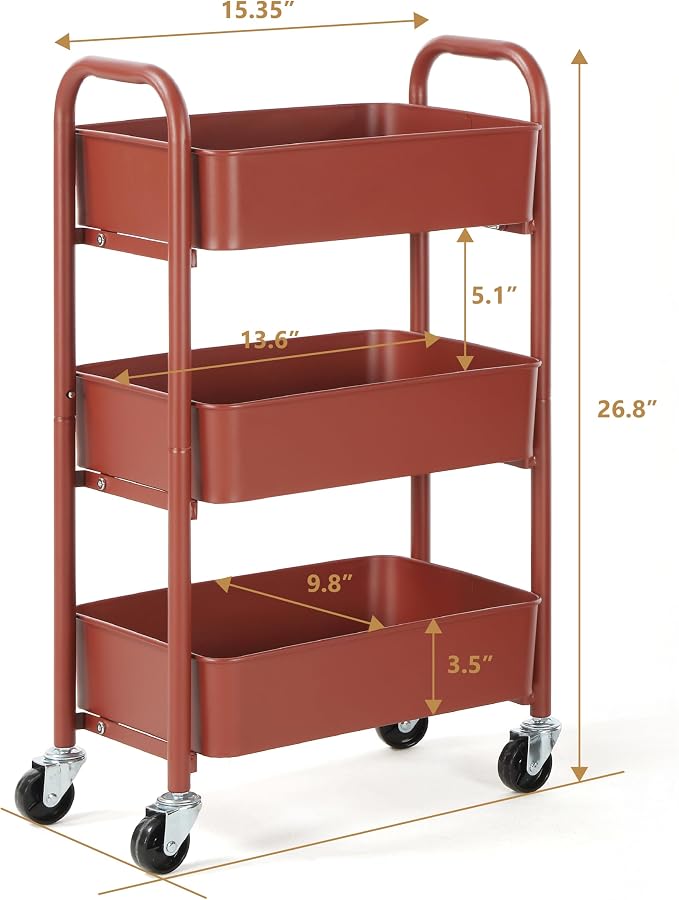 SunnyPoint 3-Tier Delicate Compact Rolling Metal Storage Organizer - Image 3