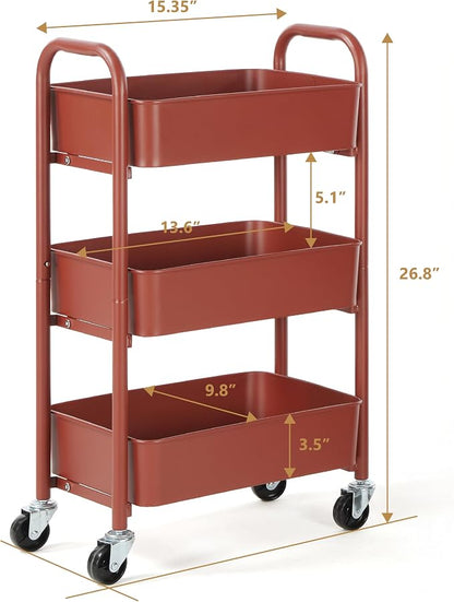 SunnyPoint 3-Tier Delicate Compact Rolling Metal Storage Organizer - Image 3