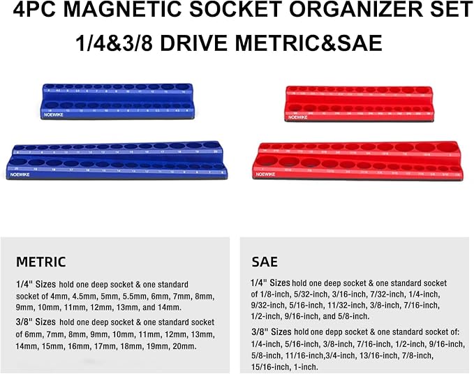 Magnetic Socket Organizer, 3/8" Drive Socket Trays, Holds 108 Pcs Standard and - Image 2
