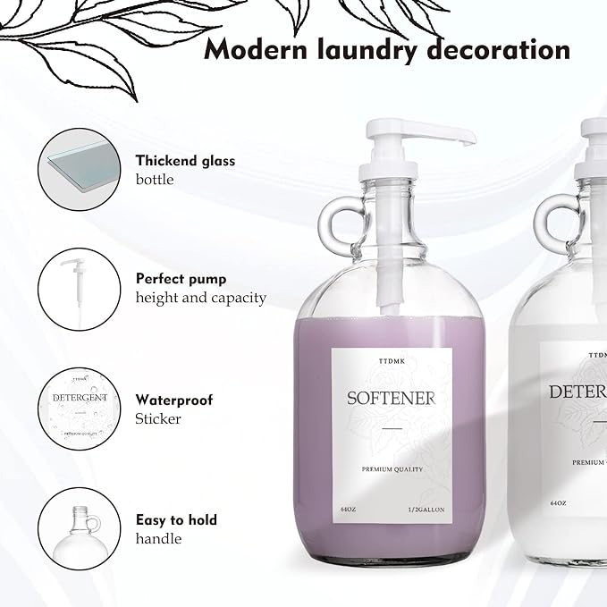 2 Pcs Glass Liquid Laundry Detergent Dispenser, Half Gallon Laundry Soap - Image 6