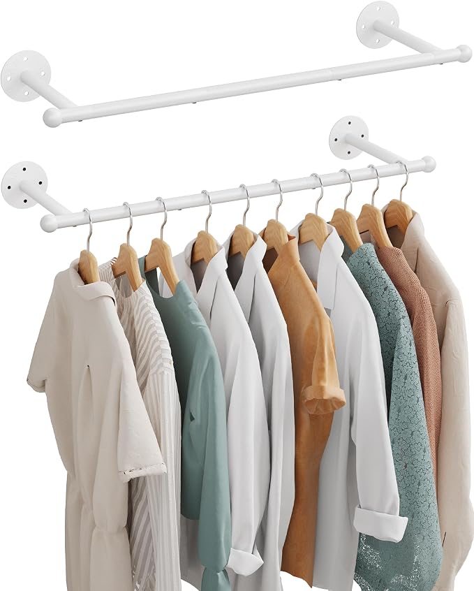 OROPY 33" Industrial Pipe Clothing Rack, Wall Mounted Clothes Rack 2 Pack | - Image 2