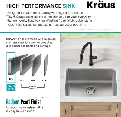 KRAUS Dex 25-inch Undermount 16 Gauge Stainless Steel Single Bowl Kitchen Sink - Image 5