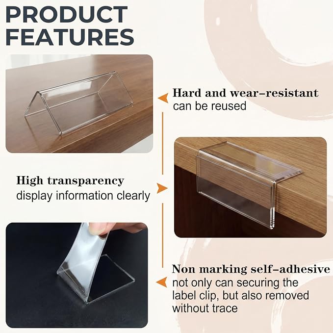Acrylic Shelf Label Holder, ELEMGULY 20 Pack L-Shape Rigid Shelf Label Holders - Image 4