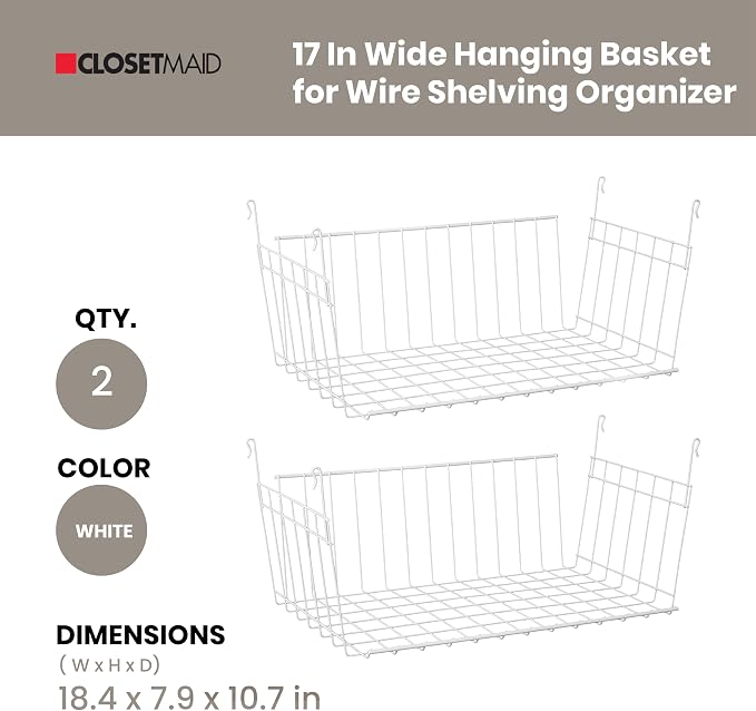 ClosetMaid 17 Inch Wide Hanging Basket Wire Shelving Accessory - Image 6