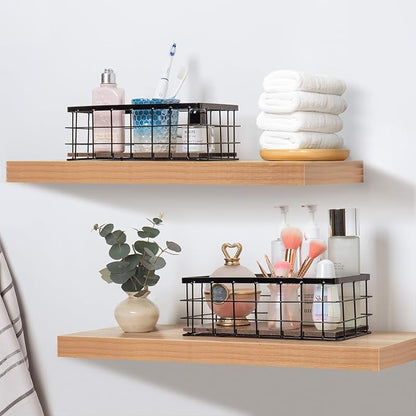 ROSE BLOOM Small Metal Wire Storage Basket, Decorative Wood Base Organizer Bins - Image 8