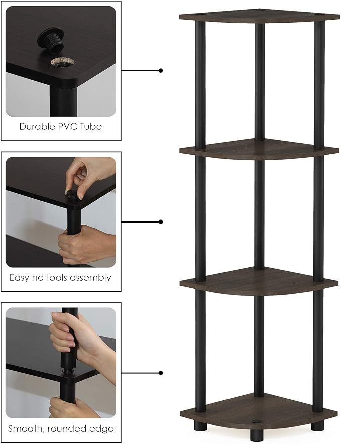 Furinno TURN-N-TUBE Corner Shelf, 4-Tier Corner Bookshelf, Display Storage - Image 6