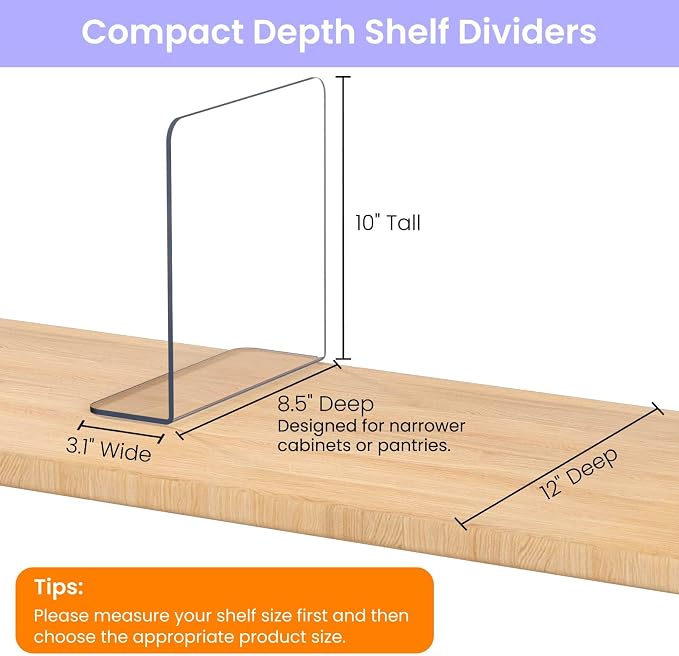 OKPOW Acrylic Shelf Dividers for Closet Organization: 10" Tall X 8.46" Deep - Image 2