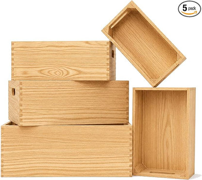 5 Pack Wooden Crates for Display Nesting Wood Crate for Storage by BOYMCOWBOYHOMEDECOR