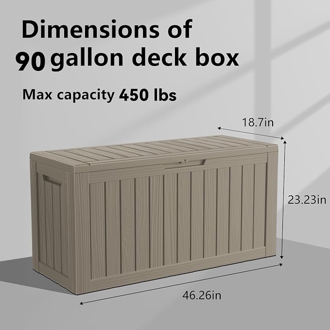 90 Gallon Resin Deck Box, Lockable Patio Outdoor Storage Box - Image 4