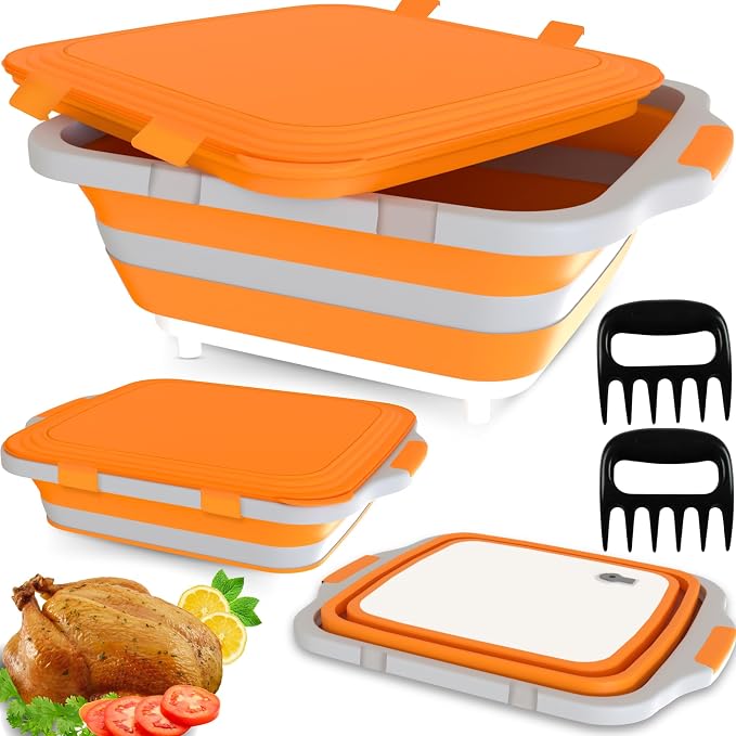 MAYALEAD BBQ Prep Tub with 2 Pcs Meat Shredder Claws, Collapsible Cutting Board by Unknown