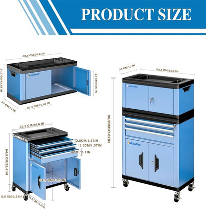 2-IN-1 Rolling Tool Chest with Locks& Multifunctional CounterTop, 3 Drawer - Image 3