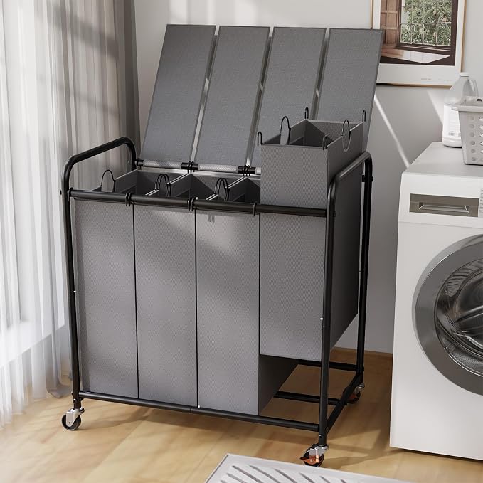 180L Laundry Sorter 4 Section – Heavy Duty Rolling Laundry Basket by YKDIRECT