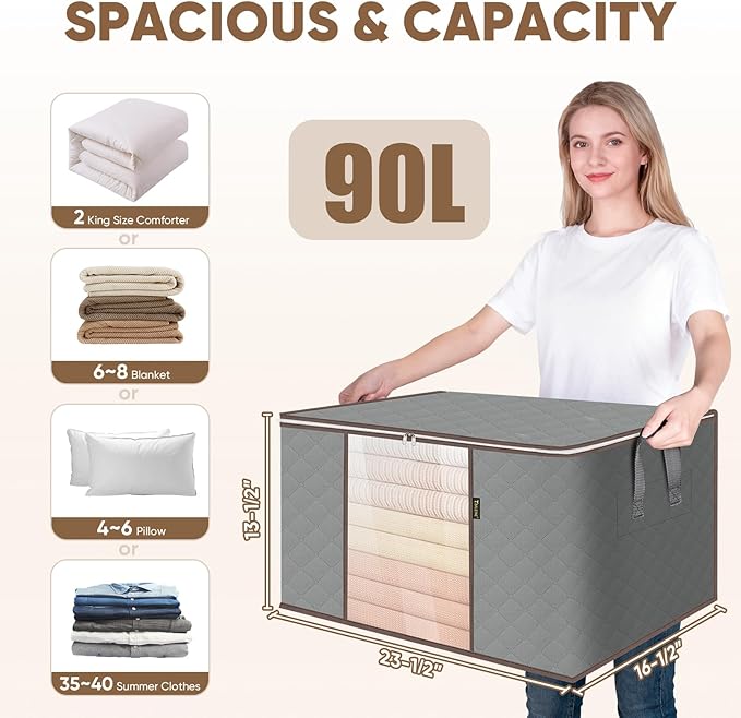 BALEINE 3 Pack Clothes Storage Bags, 24 Gallon Storage Containers - Image 3
