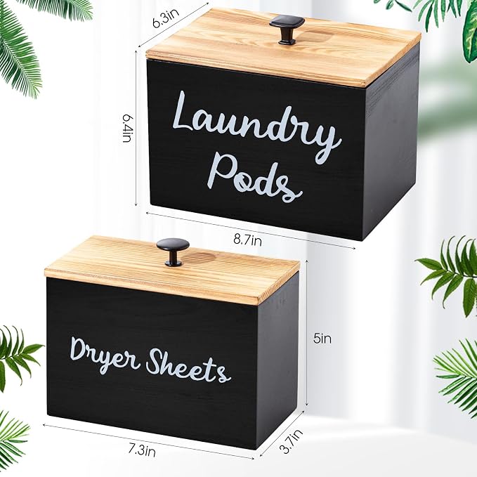 Dandat 2 Pcs Wood Rustic Laundry Dryer Sheet Holder Pod Container - Image 2