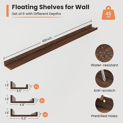 Fun Memories Picture Ledge Shelf, 48 Inch Long Floating Shelves Set of 6 - Image 3