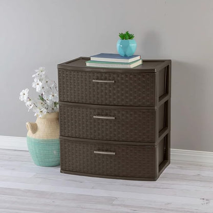 Sterilite 3 Pack 3 Drawer Wide Storage Tower, Weave Organizer, Espresso | - Image 4