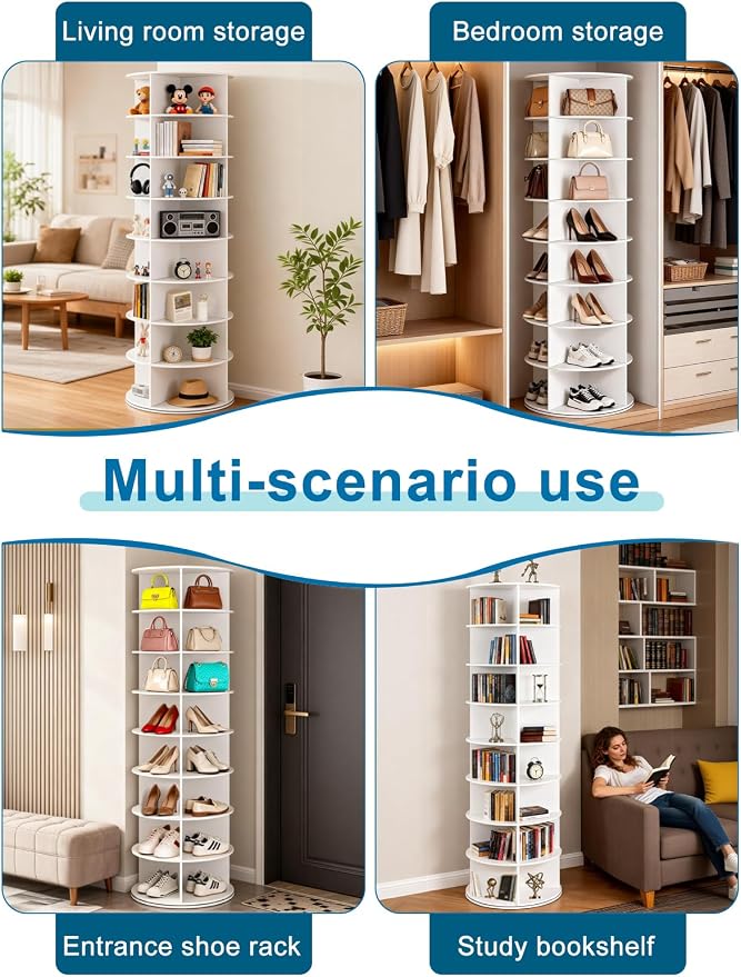 8 Tier Rotating Shoe Rack Tower, Spinning Shoe Organizer Rotating Shelf - Image 6