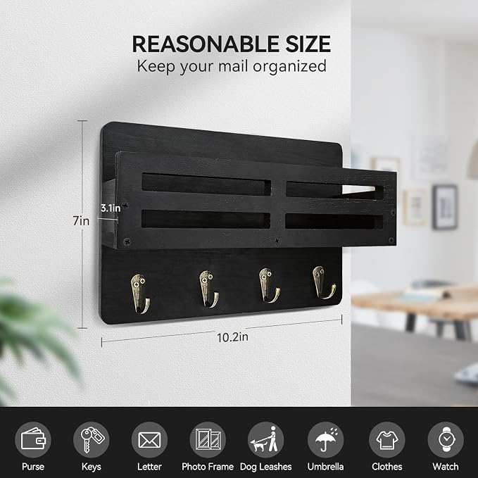 Key Holder Wall Mount, 10 inch Decorative Key and Mail Holder - Image 2