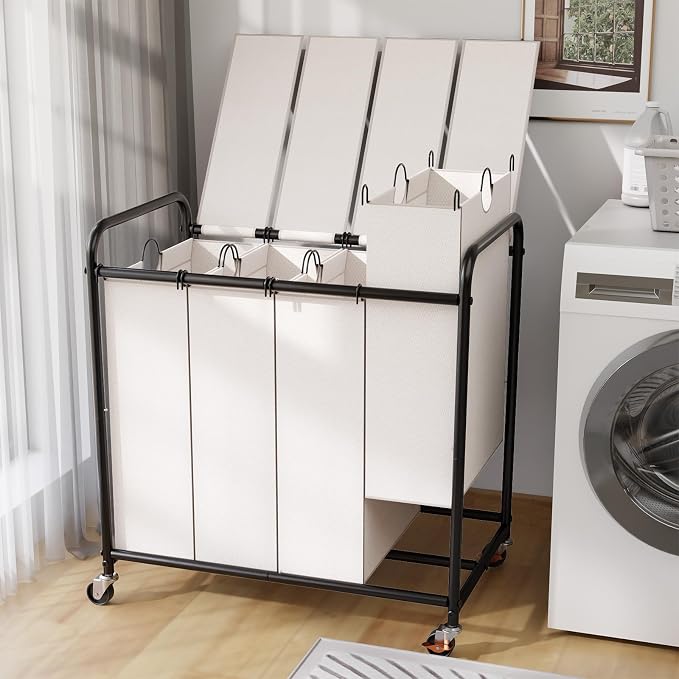 180L Laundry Sorter 4 Section – Heavy Duty Rolling Laundry Basket by YKDIRECT