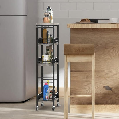 4 Tier Slim Storage Cart Narrow Laundry Cart on Wheels Utility Kitchen Rolling - Image 5