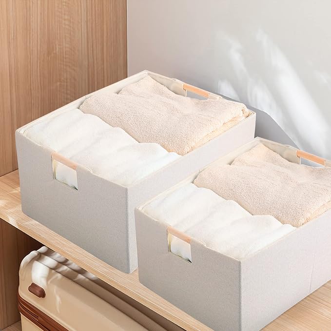 Fabric Storage Bin 3 Pack Foldable Cotton Linen Storage Basket - Image 5
