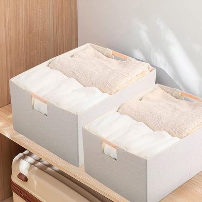 Fabric Storage Bin 3 Pack Foldable Cotton Linen Storage Basket - Image 5