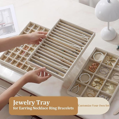 Large Jewelry Drawer Organizer Trays Set of 4, Stackable Velvet Jewelry Trays - Image 3