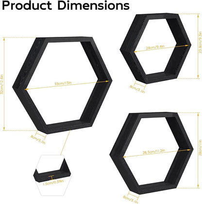 CADUKE Hexagon Floating Shelves Set of 3, Wooden Honeycomb Shelves - Image 3