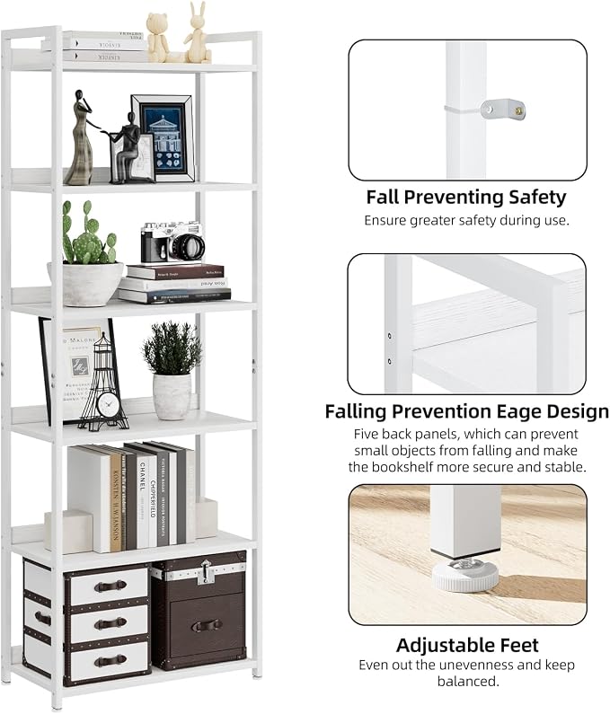 NUMENN Bookshelf, 6 Tier Freestanding Shelving Unit, Falling Prevention Baffle - Image 6