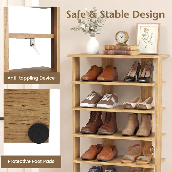 Tangkula 8-Tier Vertical Shoe Rack, Space-Saving Corner Shoe Organizer - Image 4