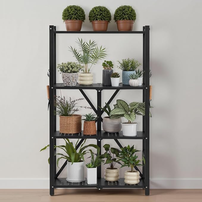 VEVOR 4-Tier Foldable Storage Shelf, 26W x 13D x 46H Inch Folding Metal Rack - Image 2