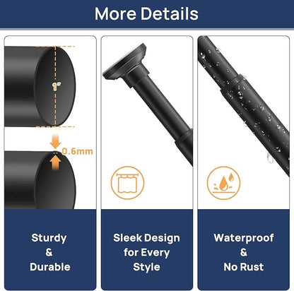 ENJOYBASICS 1" Black Shower Curtain Rod, 30-76" Adjustable, Secure Tension | - Image 6