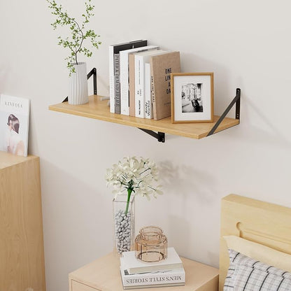 Axeman Deep Floating Shelves, 12 Inch Deep Rustic Oak Floating Wall Shelves Set - Image 2