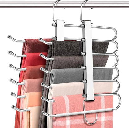 HUITEM Space Saving 6 Tier Pant Hangers, Lightweight, Stainless Steel, 2 Pack by HUITEM