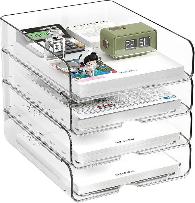 4-Tier Paper Organizer for Desk, Stackable Desk Organizer Paper Tray, A4 Storage by OUTIOE