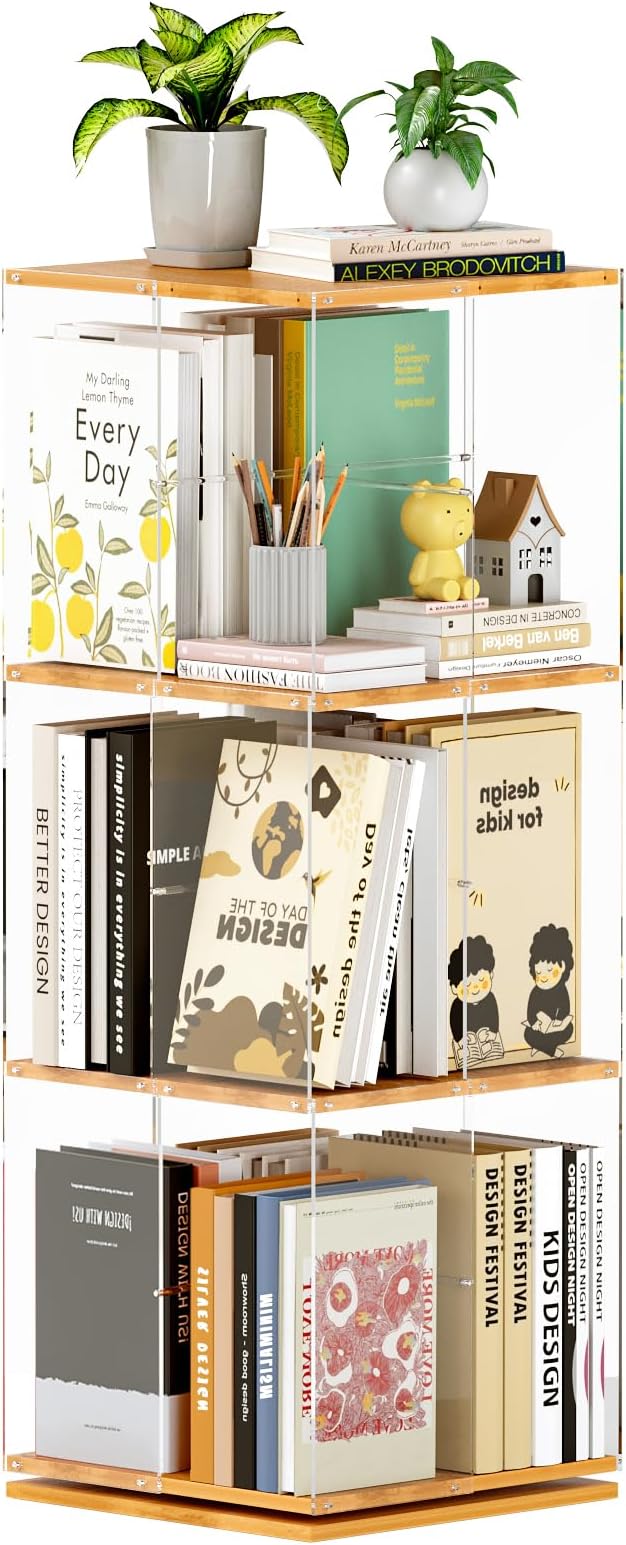 TAKEKIT 3-Tier Rotating Bookshelf, 360° Spinning Book Shelf Tower by TAKEKIT
