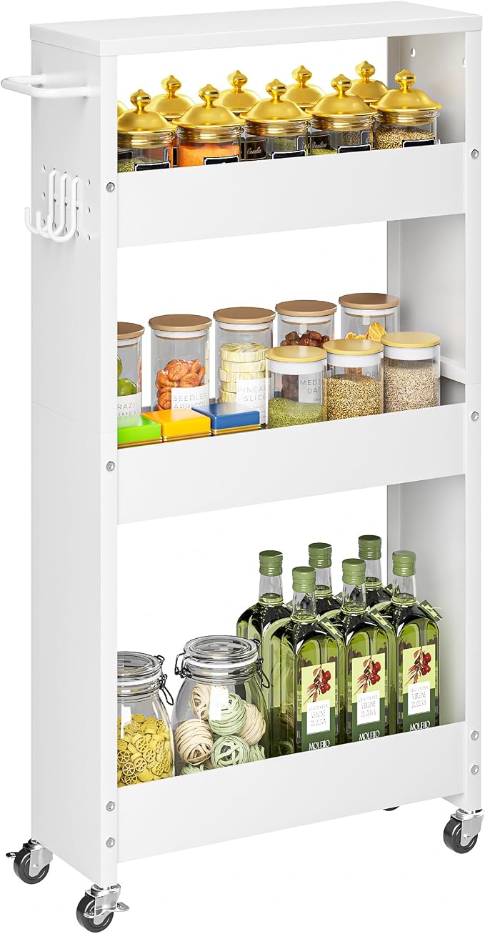 Slim Storage Cart, 4 Tier Rolling Kitchen Cart on Wheels by XYZLVSI