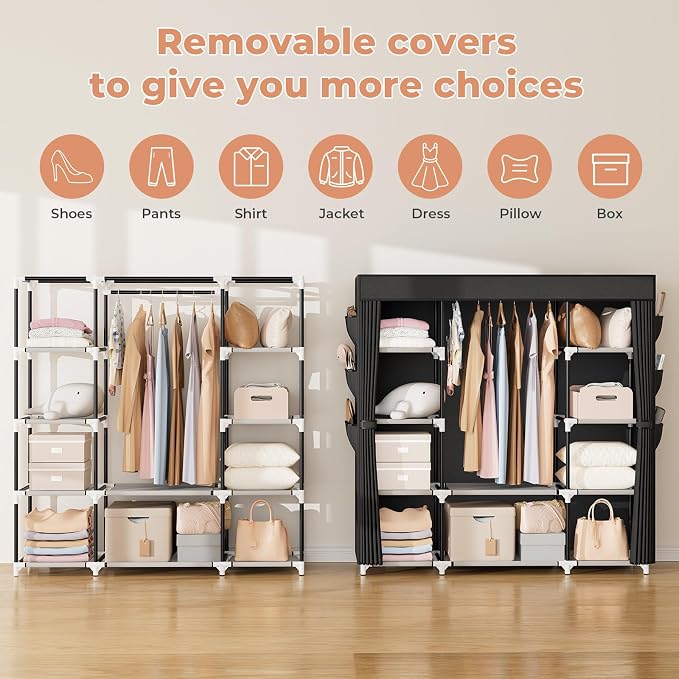 VTRIN Portable Closet Wardrobe for Hanging Clothes 57.3 Inch Large Capacity - Image 4