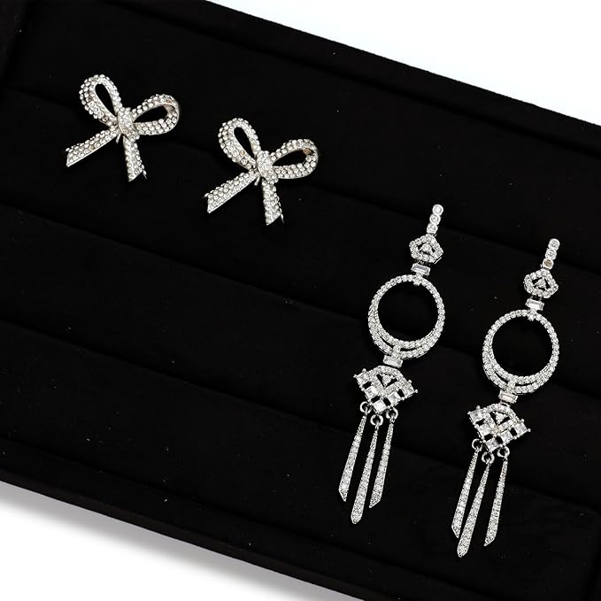 Oirlv 3 Slots Velvet Small Ring Organizer Earrings Trays Showcase Display - Image 7