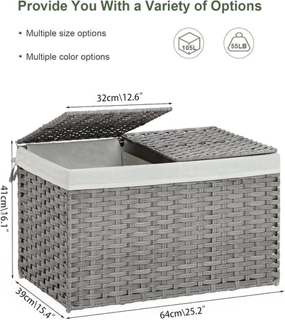 SETVSON Storage Basket with Lid PE Rattan 27.8 Gal Wicker Chest, 2 Removable - Image 4